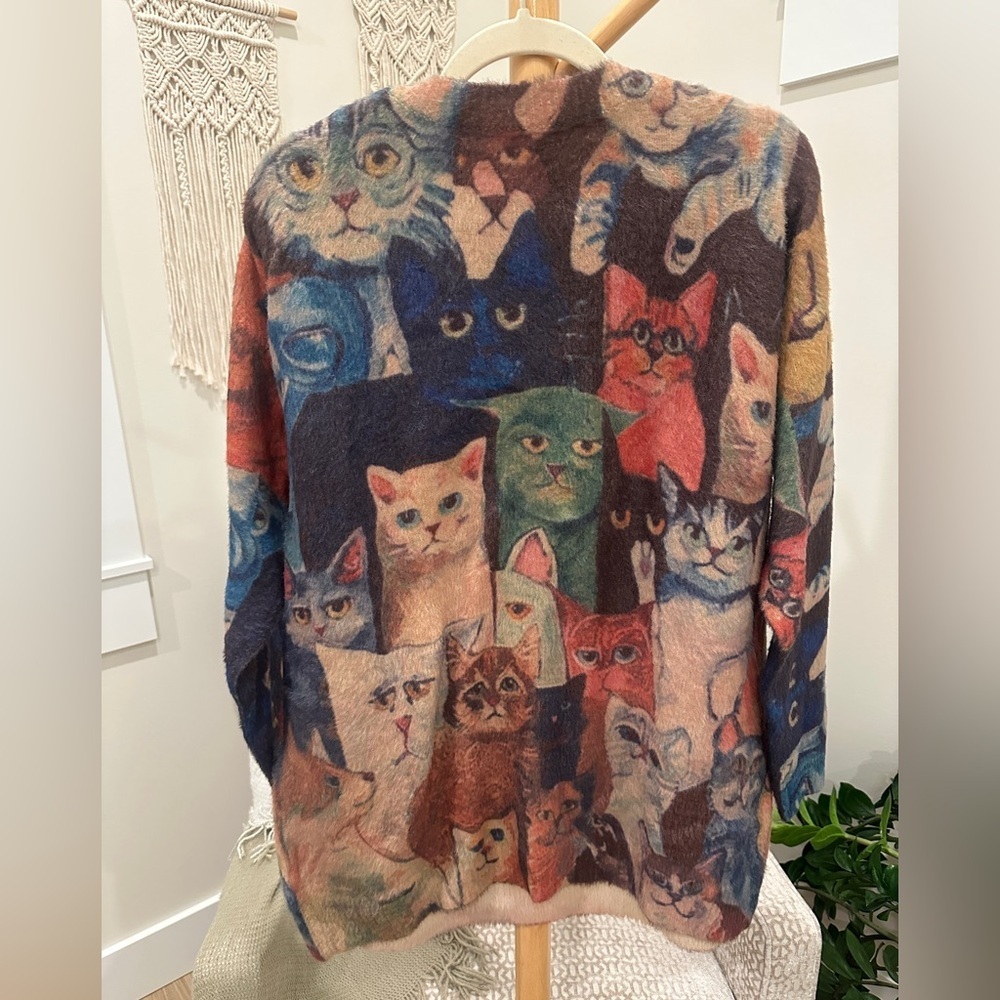 Oversized Cat Print Cotton Wool Sweater M to XL - Picture 5 of 6